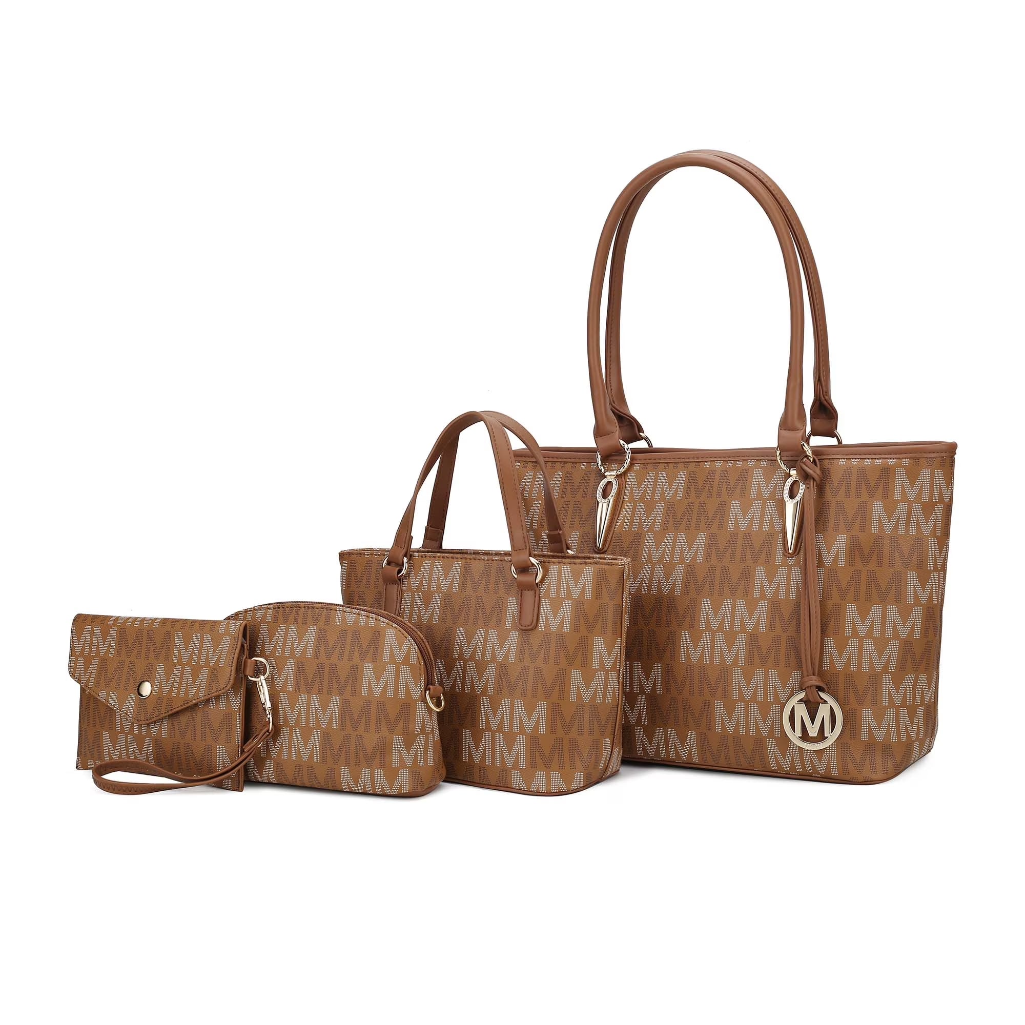 by Mia K. Marimar Women'S Tote Bag with Pouch and Wristlet, Signature 4 Piece Set - White